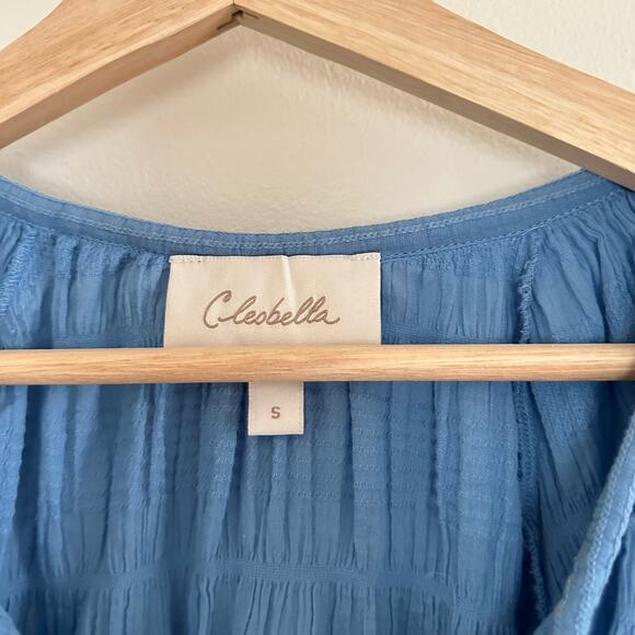 Cleobella Azariah Long Sleeve Smocked Split Neck Blouse Blue S - Picture 7 of 12